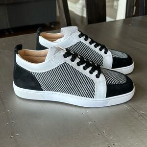 Christian Louboutin rantulow flat trainer sneaker black white paille sz 40